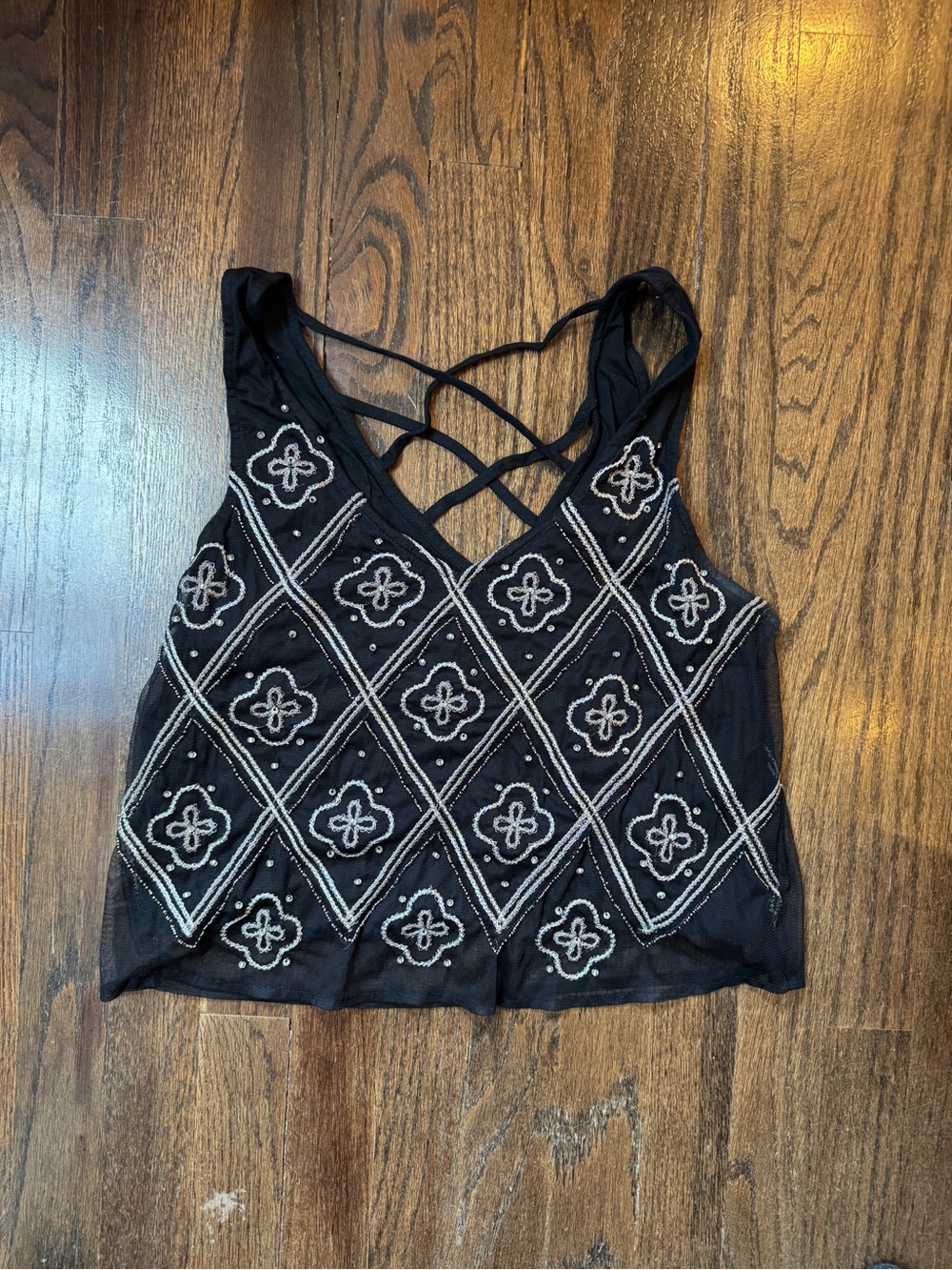Hollister Black Embroidered Strappy Tank Top